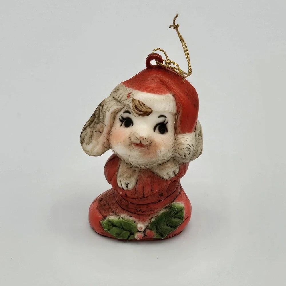 Vtg Puppy in Stocking Christmas Ornament Plastic